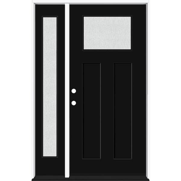Steves & Sons Legacy 53 in. x 80 in. 1/4 Toplite Rain Glass RHIS Primed Black Finish Fiberglass Prehung Front Door w/14 in. SL