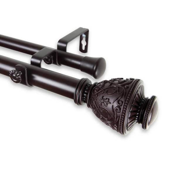 Rod Desyne Veda 160 in. - 240 in. Adjustable 1 in. Dia Double Curtain Rod in Mahogany