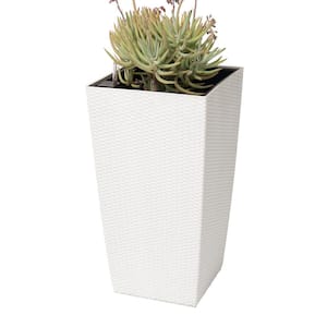 30 in. H White Rattan Self Watering Indoor Outdoor Square Planter Pot, Tall Decorative Gardening Pot, Home Decor Accent