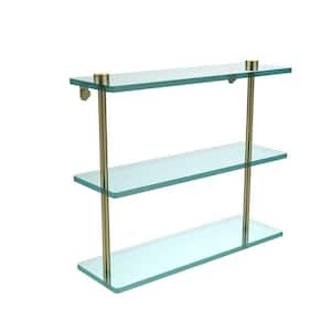 16 in. L x 15 in. H x 5 in. W 3-Tier Clear Glass Bathroom Shelf in Satin Brass