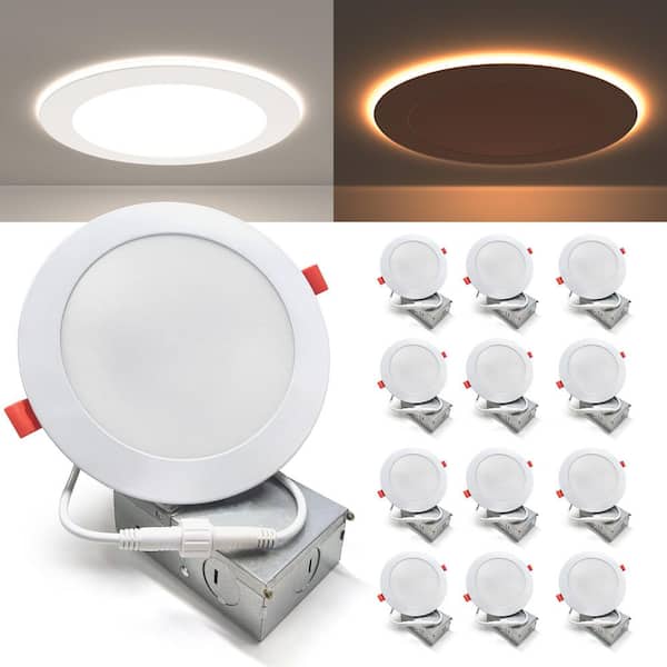 6 in. Canless Adjustable 5 CCT Integrated LED Recessed Light Trim with Night Light 840 Lumens (12-PK）
