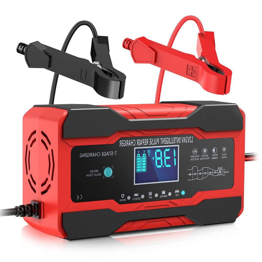 10-Amp 12V 24V Smart Car Battery Charger with LCD Desulfator Temperature Co