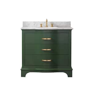 Monroe 36 in. W x 22 in. D x 34 in. H Bath Vanity in Evergreen with White Marble Top with White Sink