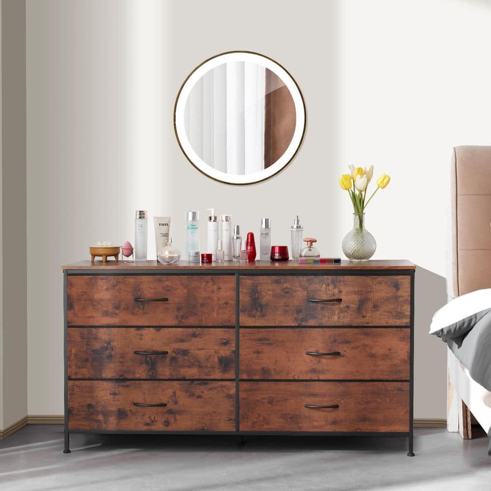 VEVOR 6 Drawer Dresser, Tall Chest Organizer Drawer Dresser, TV Stand with Storage, Closet ...