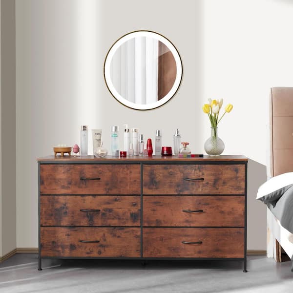 VEVOR 6 Drawer Dresser, Tall Chest Organizer Drawer Dresser, TV Stand with Storage, Closet Storage Drawers with Steel Brown