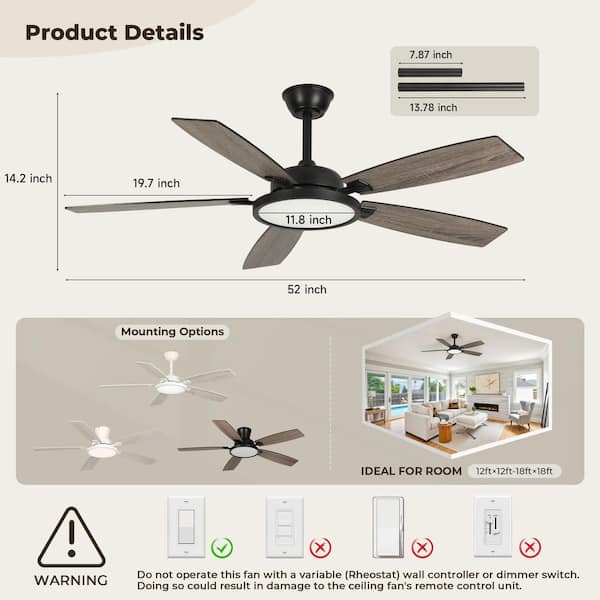 Reviews for TOZING 52 in. Indoor Modern Black Low Profile