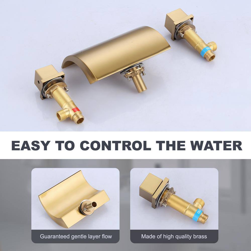 Brushed Gold Brass Double Handle Roman Tub Faucet