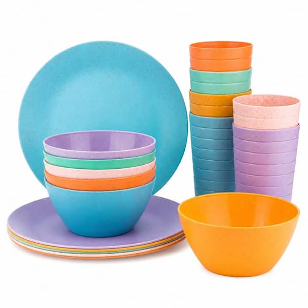 18-Piece Wheat Straw Dinnerware Set: Unbreakable Tumblers, Bowls & Plates in 6 Colors, Dishwasher Safe