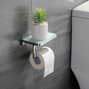 Bagno Bianca Stainless Steel White Glass Shelf with Toilet Paper Holder in Chrome