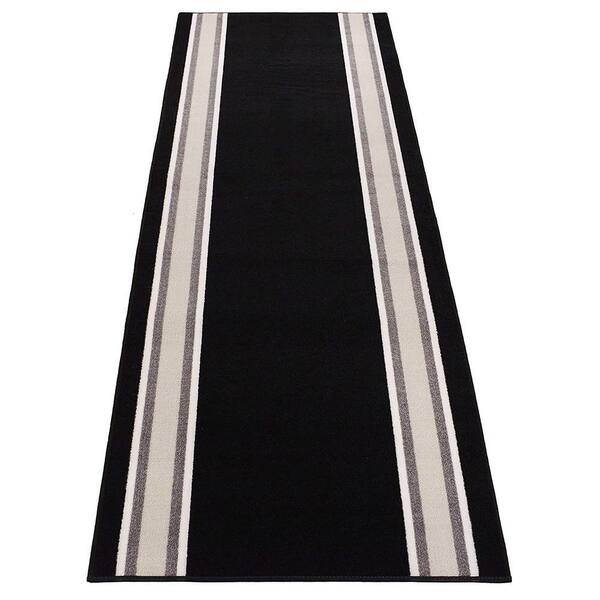 Solid Border Design Cut to Size Black Color 26 " Width x Your Choice Length Custom Size Slip Resistant Stair Runner Rug