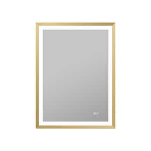24 in. W x 32 in. H Rectangular Framed Dimmable Defogging Front Backlit LED Light Bathroom Vanity Mirror in Brushed Gold