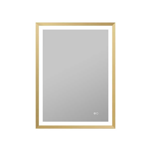 ANGELES HOME 24 in. W x 32 in. H Rectangular Framed Dimmable Defogging Front Backlit LED Light Bathroom Vanity Mirror in Brushed Gold
