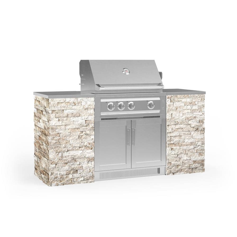 NewAge Products Signature Series 72.16 in. x 25.5 in. x 36 in. LP Outdoor Kitchen Stainless Steel Cabinet Set with Grill, Silver -  68500