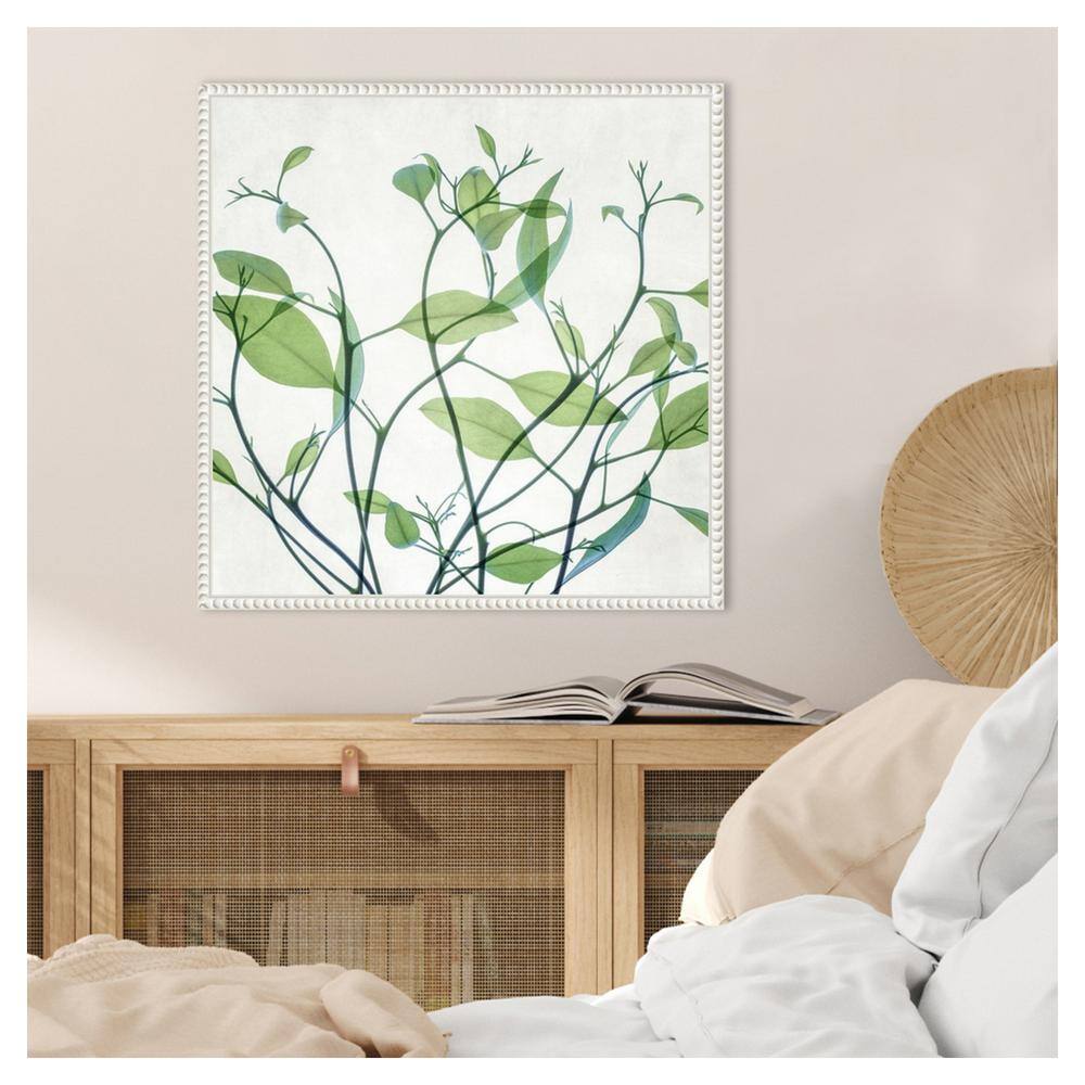 Rendezvous I Green Leaf Canvas Print with White Frame