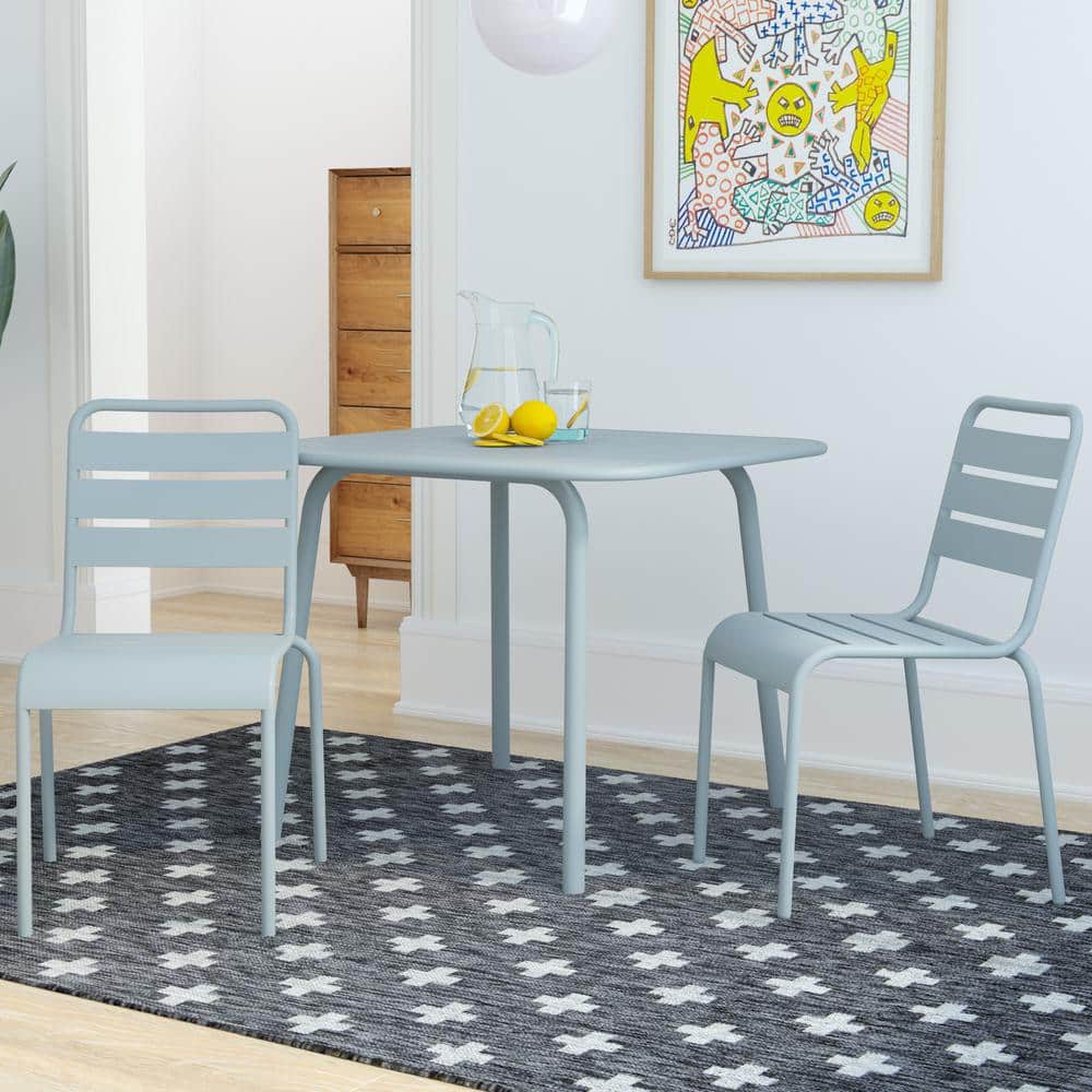 Light Gray Steel Armless Stacking Patio Dining Chairs, Pair