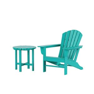 Mason Turquoise 2-Piece Poly Plastic Outdoor Patio Classic Adirondack Fire Pit Chair With Side Table Set