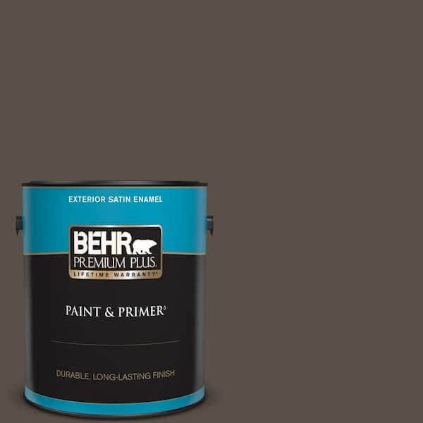BEHR PREMIUM PLUS 1 gal. #N360-7 Potting Soil Satin Enamel Exterior Paint & Primer