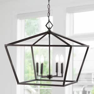 Gatsby 23 in. 4-Light Oil Rubbed Bronze Adjustable Iron Rustic Glam Farmhouse LED Pendant