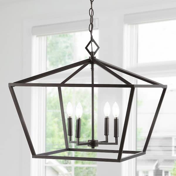 JONATHAN Y Gatsby 23 in. 4-Light Oil Rubbed Bronze Adjustable Iron Rustic Glam Farmhouse LED Pendant