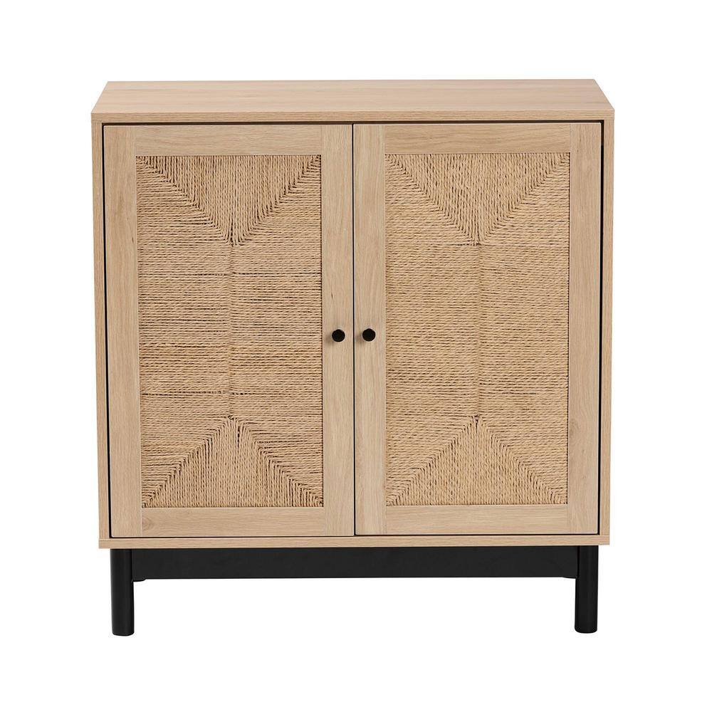Light Brown and Black Woven Rope Accent Cabinet