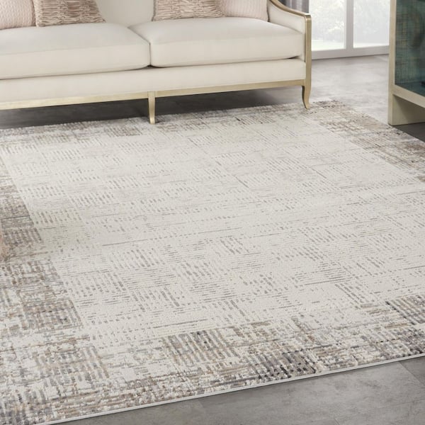 9 ft. x 12 ft. Ivory Abstract Washable Area Rug