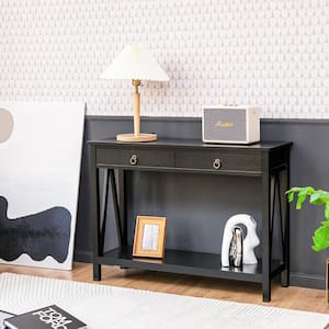 Modern 42 in. Wood 31 in. Rectangle MDF Console Table with Drawer Black