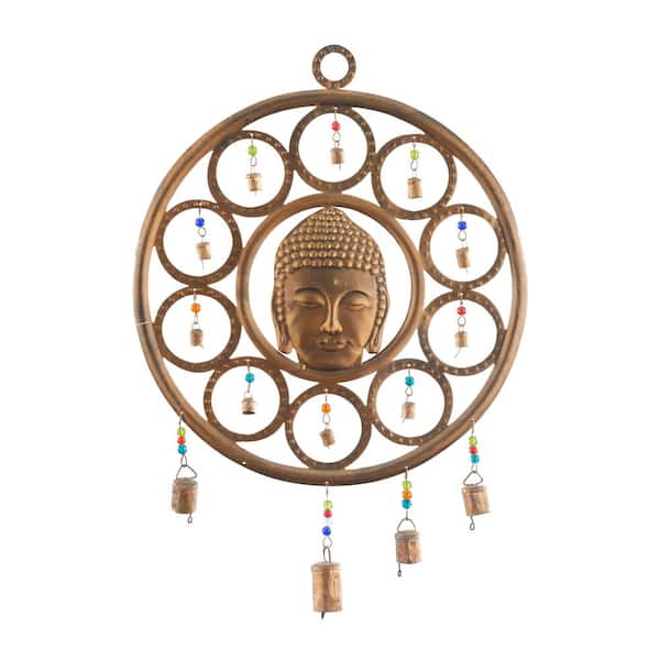 Litton Lane 25 in. Bronze Metal Buddha Windchime with Beads