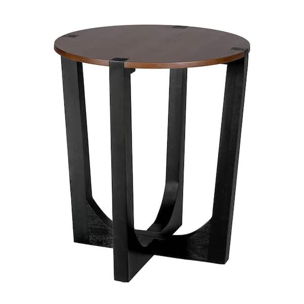 maocao hoom Acacia Solid Wood Side Table, Brown and Black