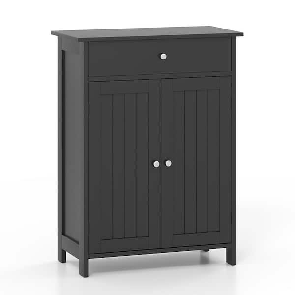 24 in. W x 12 in. D x 32 in. H Black Freestanding Bathroom Linen Cabinet with 2 Doors