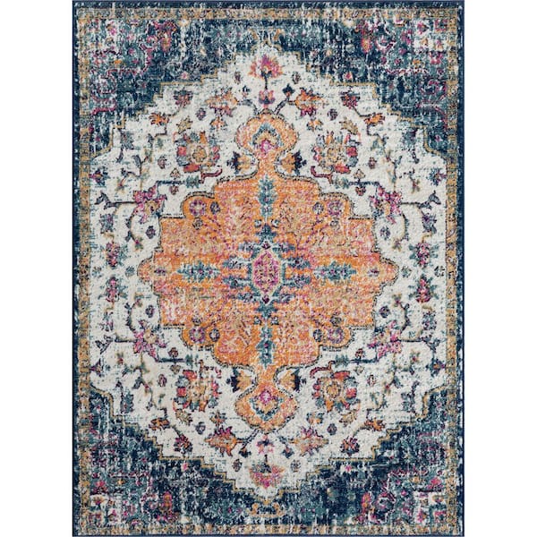 Madison Park Kenneth Blue Multi 8 ft. x 10 ft. Boho Medallion Woven Rectangle Area Rug