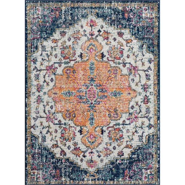 Madison Park Kenneth Blue Multi 8 ft. x 10 ft. Boho Medallion Woven Rectangle Area Rug