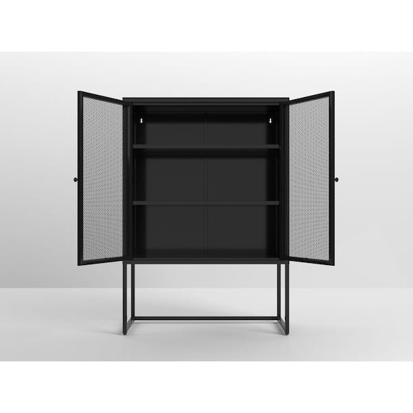 LISSIMO 70.87'' H 4-Tier Black Storage Cabinet, Metal Cabinets with Glass Doors and Shelves, Kitchen Organization