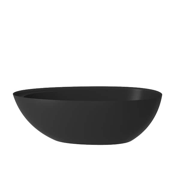 VANITYFUS 67 in. x 33 in. Stone Resin Solid Surface Non-Slip Freestanding Soaking Bathtub with Brass Drain and Hose in Matte Black