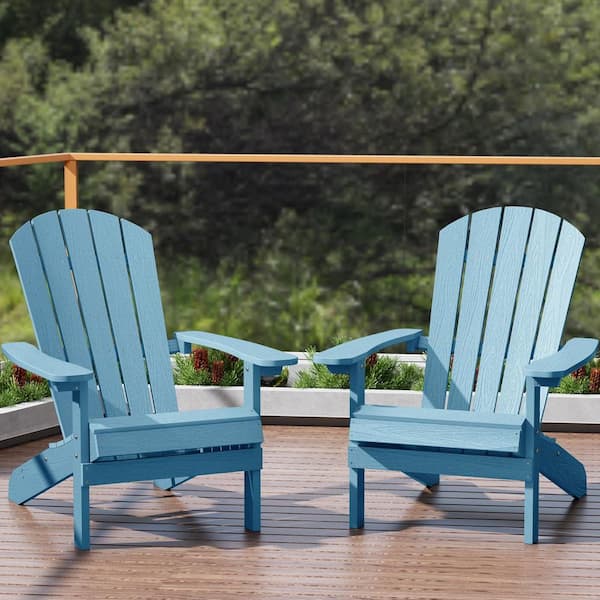 Classic Light Blue Plastic Outdoor Patio Adirondack Chair (Set of 2)