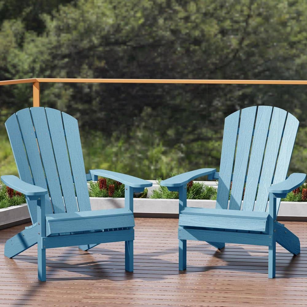 Classic Light Blue HIPS Plastic Outdoor Patio Adirondack Chair with Cup Holder (Set of 2) price history on PriceWatchPro