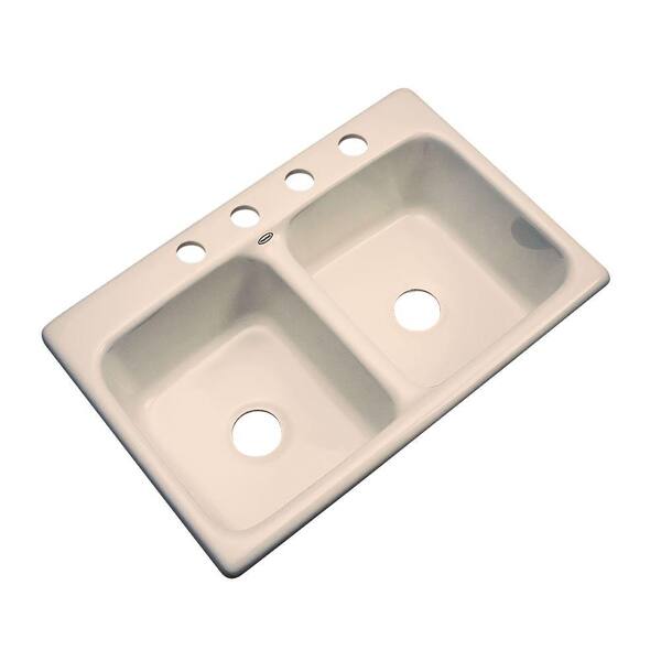 Thermocast Newport Drop-in Acrylic 33x22x9 in. 4-Hole Double Bowl Kitchen Sink in Peach Bisque