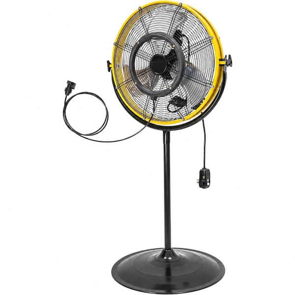 20 in. Yellow 4400 CFM Outdoor Misting Pedestal Fan with IP44 Motor, Mist Kit, GFCI Plug, 120° Tilt - UL Listed