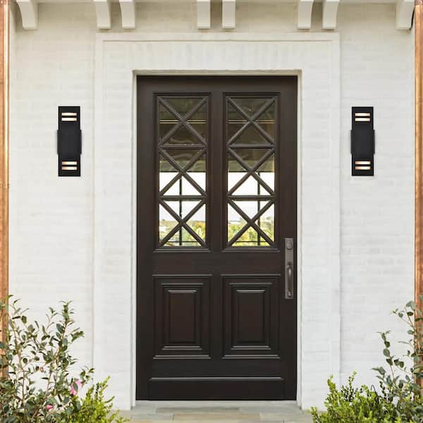 Bowning 11 in. Mid-Century Modern Black Outdoor Hardwired Waterproof Lantern Wall Sconces with No Bulbs Included 2-Pack