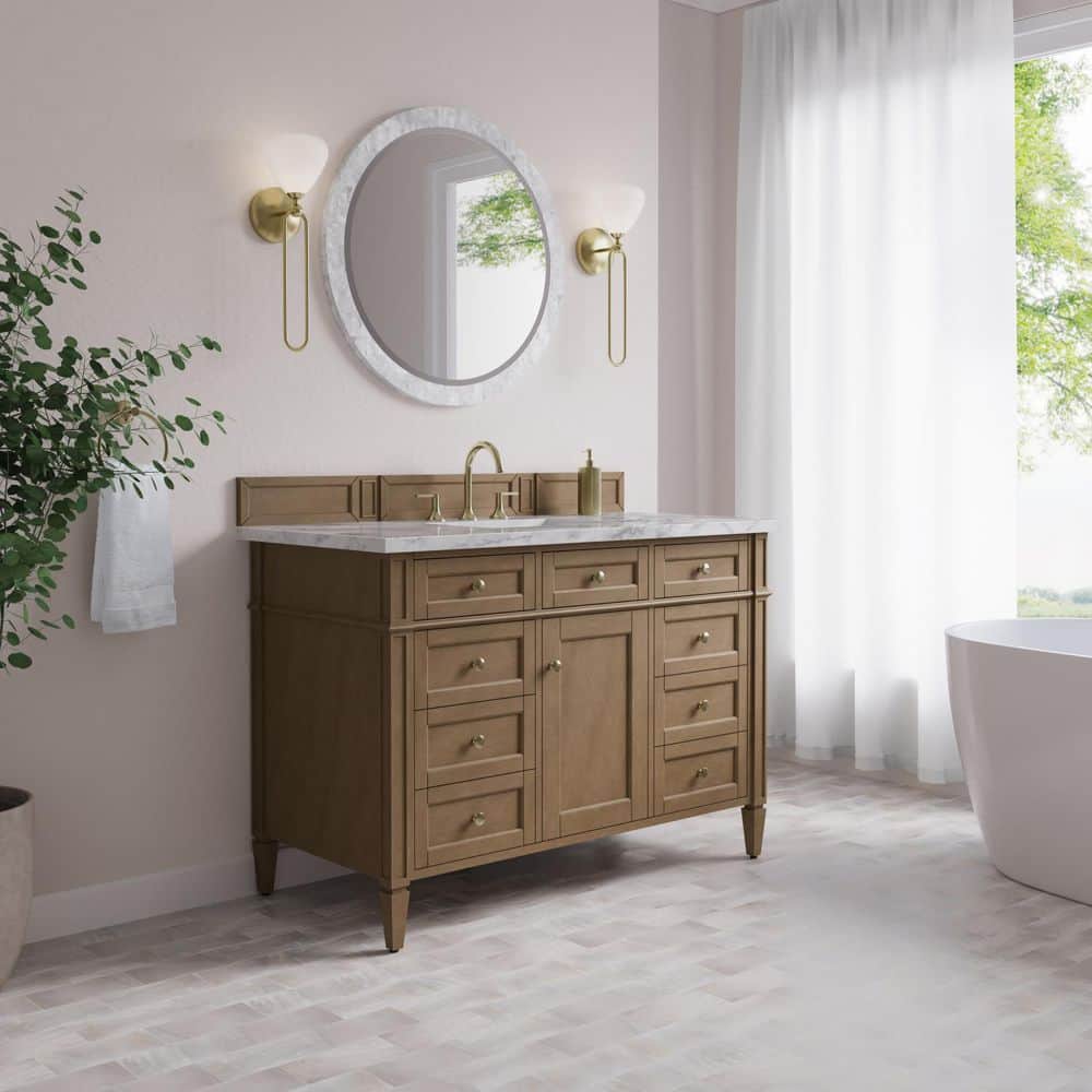 Brittany 47.75 in. Single Bath Vanity in Pecan with Carrara White Marble Top price history on PriceWatchPro