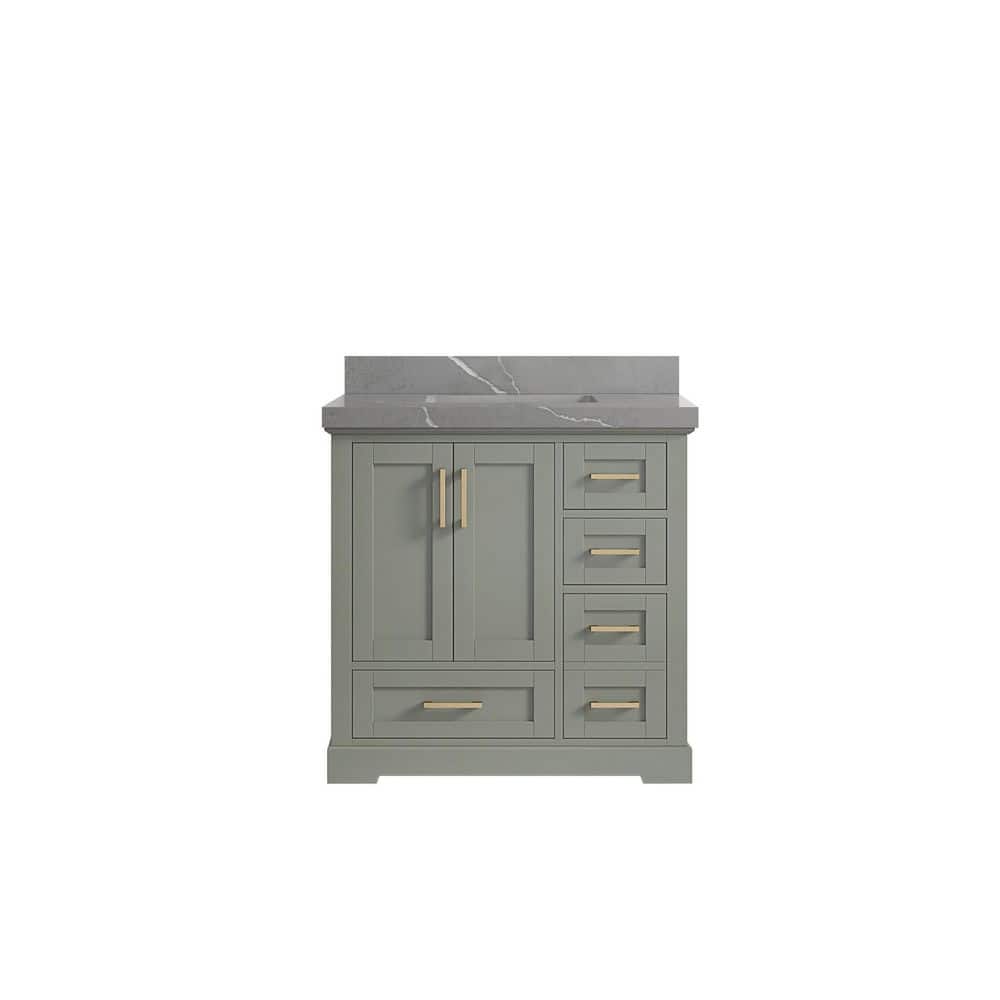 Willow Collections Boston 36 in. W x 22 in. D x 36 in. H Single Sink Bath Vanity Center in Evergreen with 2 in. Pearl Gray Quartz Top -  BST_EGNPTR36CL