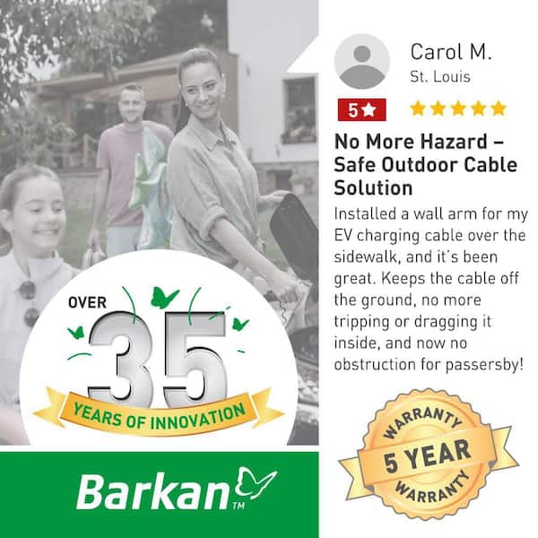 Barkan 160 cm lange EV oplaadkabel wandhouder arm, 5 jaar garantie, buiten/ outdoor, weerbestendig en waterdicht, voor E-auto EV/PHEV/elektrische autokabel