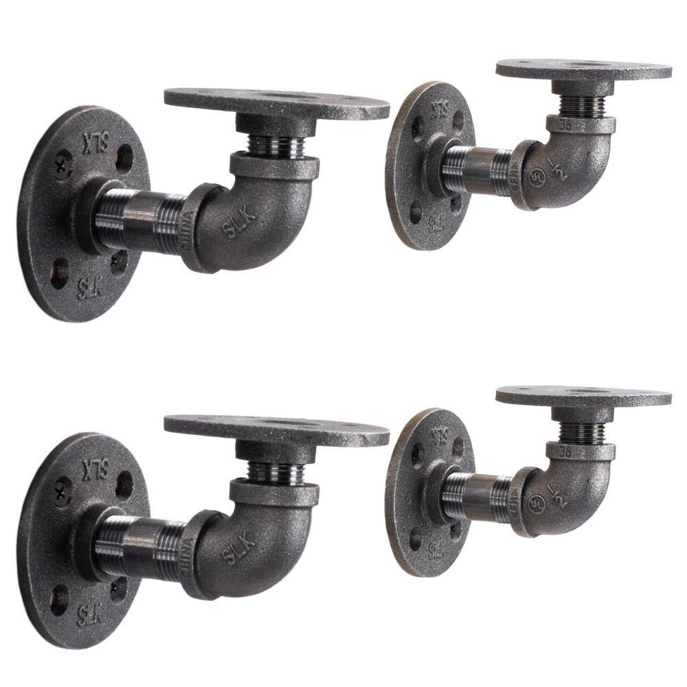 PIPE DECOR 1/2 in. Black Pipe 3.75 in D x 2.5 in. H Wall Mounted Double