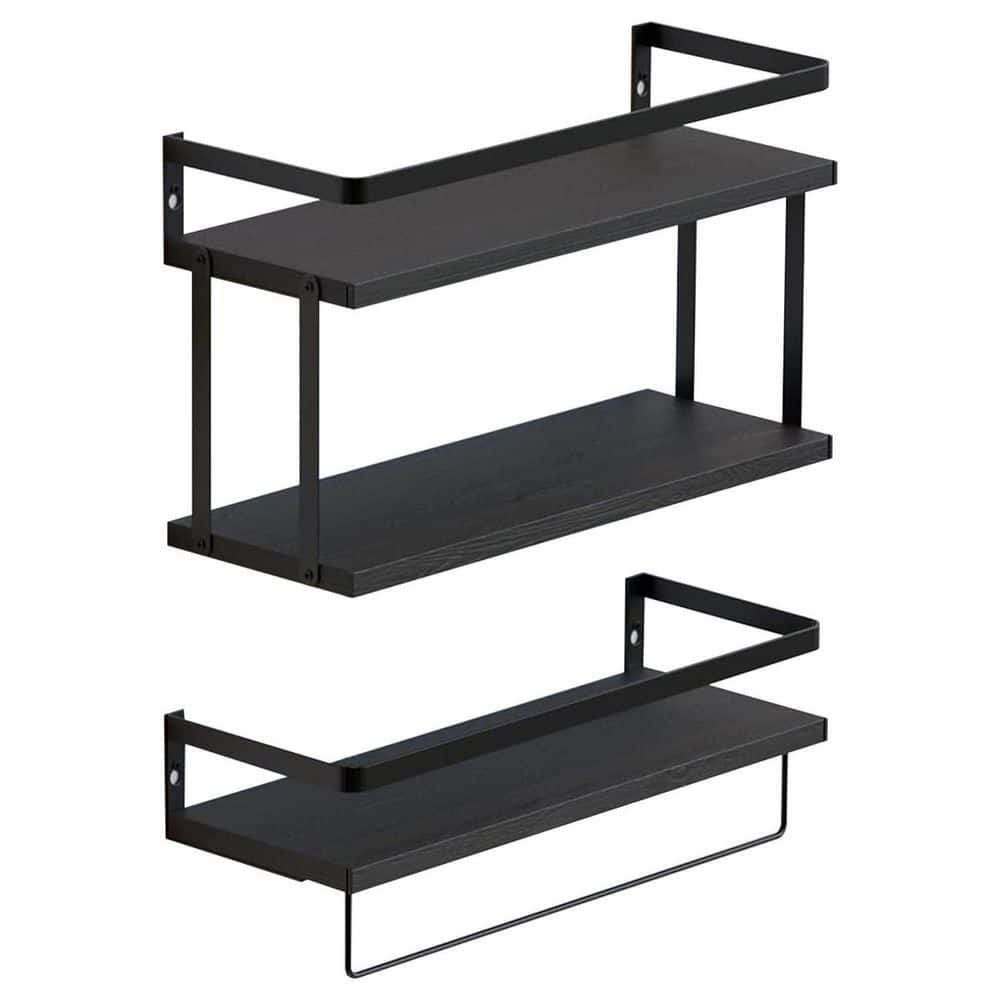 2+1 Tier Wall Mounted Floating Shelves Rustic Wood with Metal Frame Black Extra Storage Rack Decorative Wall Shelf product image for price tracking