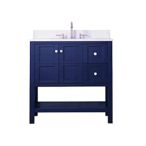 Palisade 36in.Wx22in.Dx35.7in.H Bath Vanity in Navy Blue with Quartz vanity top in white with white basin