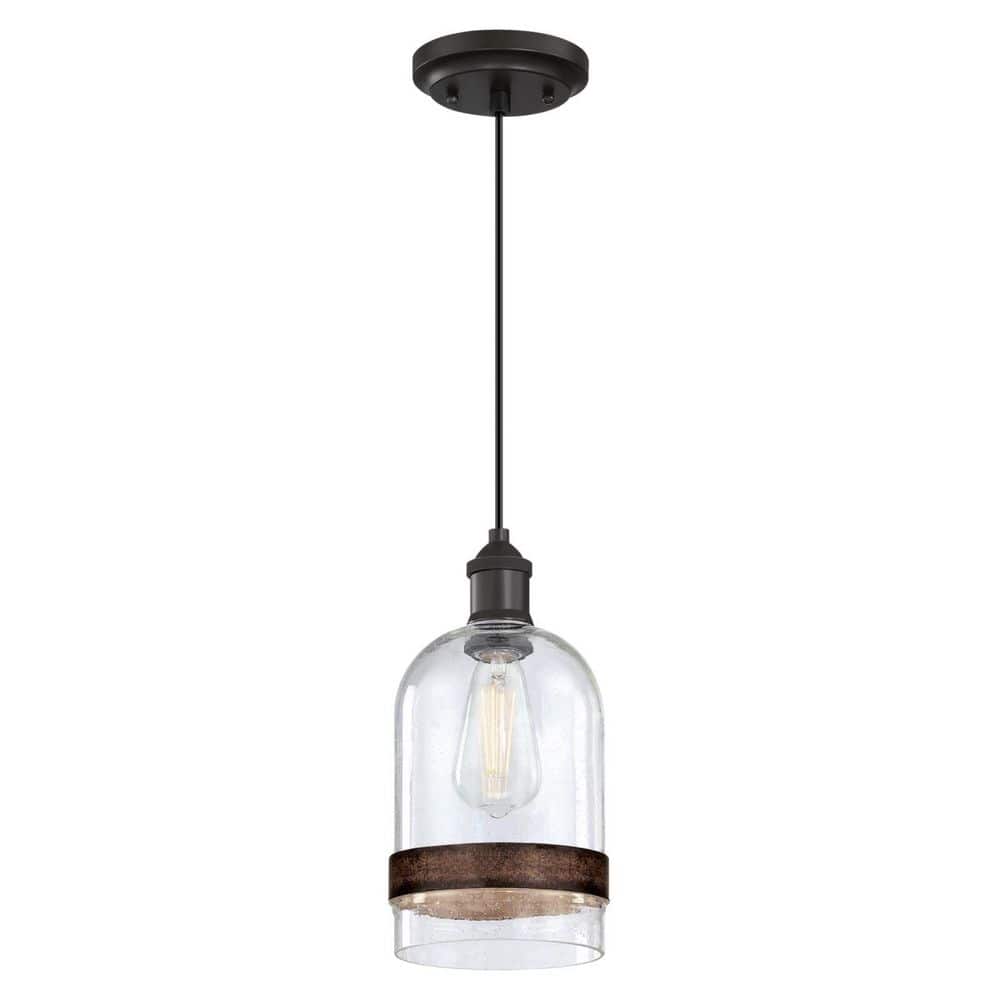 Tarrant Mini Pendant Light with Clear Seeded Glass and Barnwood Band