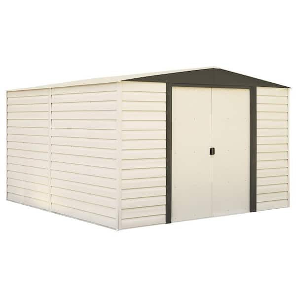 Arrow Dallas 10 ft. W x 12 ft. D 2-Tone White Vinyl-Coated Galvanized Metal Storage Building with Floor Frame Kit
