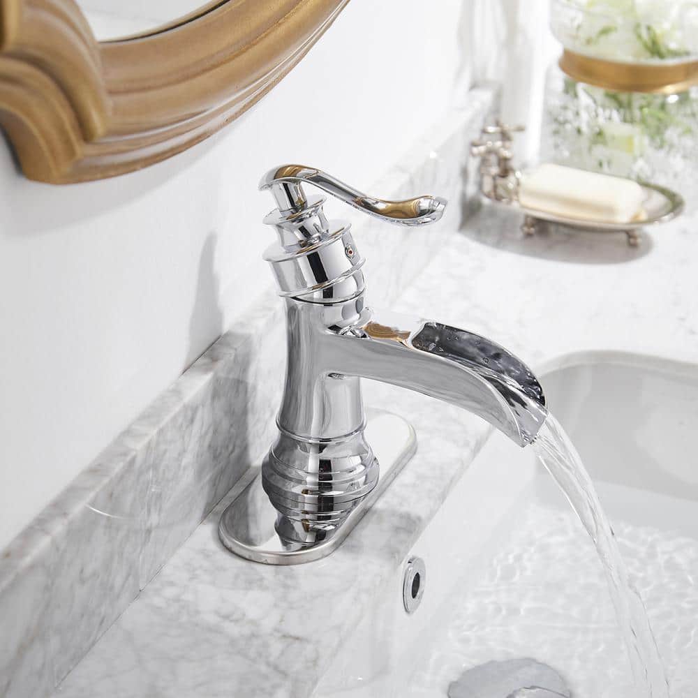 Chrome Single Handle Waterfall Bathroom Faucet with Pop-Up Drain