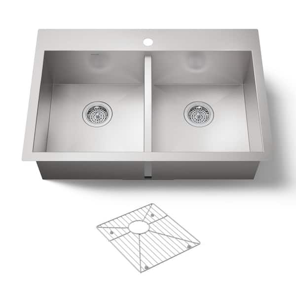 Vault Drop-In Stainless Steel 33 in. 1-Hole Double Basin Kitchen Sink