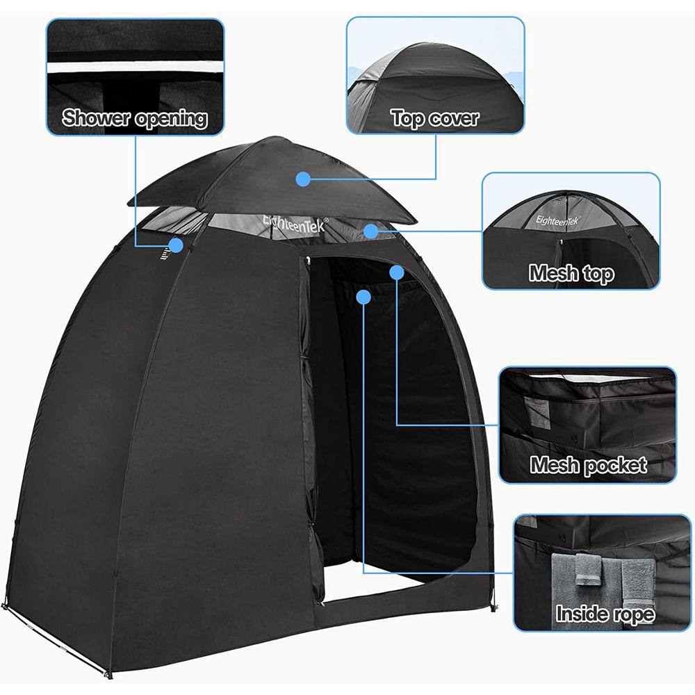 EighteenTek Black Polyester 2-Room Camping Shower Tent