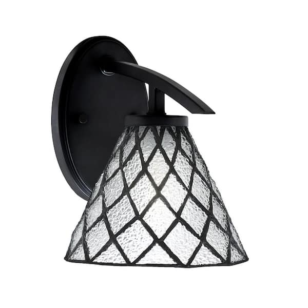 Unbranded Siena 1-Light Matte Black Downlight Wall Sconce with Diamond Ice Art Glass Shade
